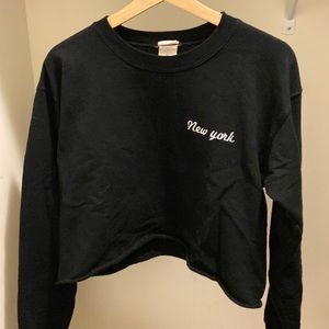 New York Black Long Sleeve Crop Top Sweatshirt One Size